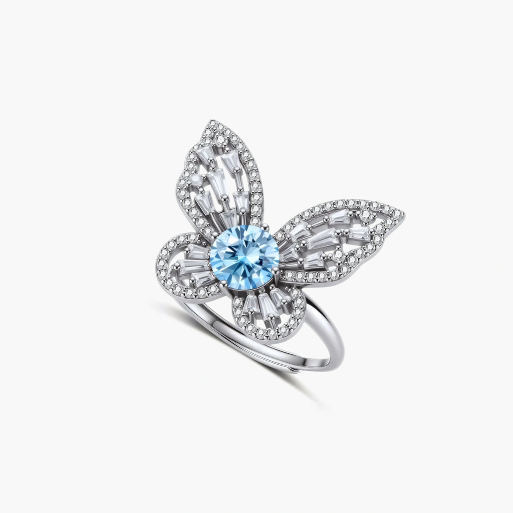Blue Butterfly Moissanite Ring