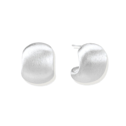 Brushed sterling silver cushion-shaped stud earrings with matte finish on white background
