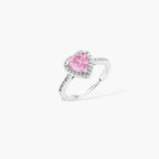Pink heart-shaped cubic zirconia jewelry set with white gold plating featuring necklace, earrings, bracelet and ring