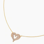 18K gold-plated 925 silver open heart pendant necklace with scattered cubic zirconia stones on a fine cable chain.