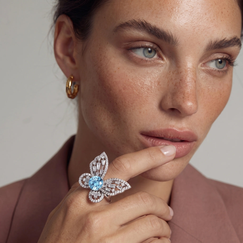 Blue Butterfly Moissanite Ring