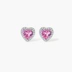 Pink heart-shaped cubic zirconia jewelry set with white gold plating featuring necklace, earrings, bracelet and ring